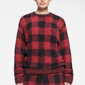 SKIMS Cozy Unisex Pullover in Brick Buffalo Check Oversized Holidays
